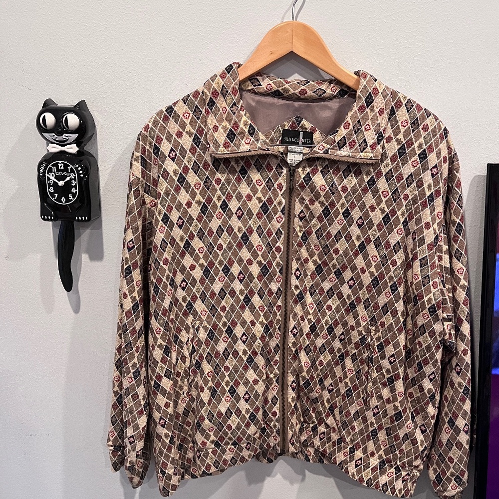 Silk Encounter- 90s vintage-100% silk, diamond printed  track jacket